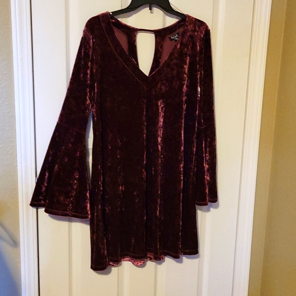 A.N.A. Dark Red Crushed Velvet Long Sleeve Dress Size S